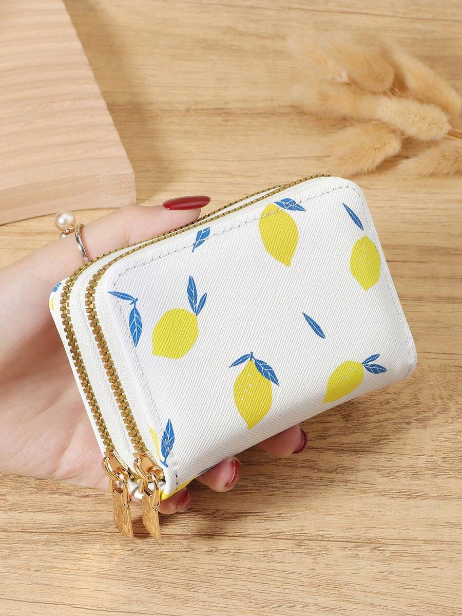 Women's Short Wallet Double Zipper Credit Card Storage Bag, Simple Casual Multi Card Clip, Suitable For Outdoor Travel And Returning To School - White - View 1