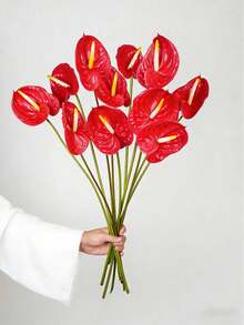 MEHELANY 5pcs Artificial Red Flamingo Flower, Long Stem Fake Plant For Party Home Vase Decor, Wedding Tabletop, DIY Bouquet, Women's Gift - Red - View 5
