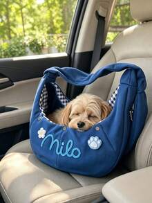 Personalized Custom Name Pet Crossbody Bag, Handmade Yarn Embroidery, Small Cat & Dog Shoulder Bag, Personalized Pet Gift, Hands-Free Pet Carrier, Pet Travel & Walking Bag - Multicolor - View 9