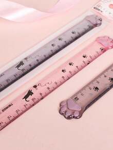 1PC/2PCS Cute Cat Claw Straight Ruler, 15cm Transparent Drawing Ruler, High-Value Plastic Ruler, Student Stationery Supplies, Cartoon Creative Drawing Bookmark, Pink And Gray Handbook Ruler, Drawing Measurer, Suitable For School Office, Prize Gift - D-Multicolor - View 6