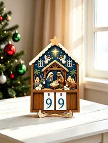 1 Set Wooden Christmas Stable Scene Advent Calendar With Flip Number Cards And Base, 99-Day Christmas Countdown, Religious Desktop Decor, Suitable For Home And Church, Flip Calendar For Daily Advent Reading And Christmas Decoration - Multicolor - View 6