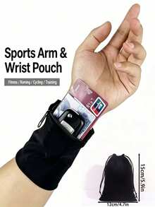 Zippered Wrist Armband With Storage Pouch, Dual-Use Sports Wristband Wallet, Elastic Sweat-Absorbing Band For Running, Fitness, Cycling, Workout, Card And Key Storage - Multicolor - View 10