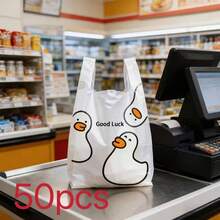 50pcs White Duck Plastic Bags, Disposable Plastic Bags, Gift Packaging Bags, Thickened Shopping Tote Bags, Plastic Packaging Bags, Multi-Scenario Use - View 11