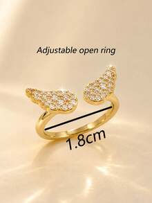 2pcs/Set Women's Niche Premium Angel Wing Open Ring With Connected Bracelet, Street Style Outfit Accessory, Halloween/Christmas Party - Gold - View 4