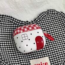 Minimalist Polka Dot Red Plaid House Earphone Case Compatible With AirPods Case 2/3/4/Pro/Pro2/Pro3, Shockproof Earphone Case, With Ring, Unisex Gift, Commuter Accessory, Fashion Creative, Combines Aesthetics And Practicality - White - View 8