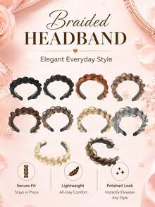14 Inch Synthetic Woven Headband, Stretchable Braided Hairband, Black, Dark Brown, Gold, Reddish Brown, Multi-Color Handmade Fashion Woven Headband With Elastic Teeth, Suitable For Women's Daily Wear, Carnival And Various Festivals - Multicolor - View 2