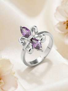 1pc Fashion Creative Horse Eye Shaped Synthetic Zirconia Women's Ring, Halloween Party Gift, Suitable For Daily Wear - Purple - View 1