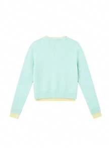 Women's Autumn/Winter Korean Sweet Style Contrast Color Floral Embroidered Knit Cardigan, Round Neck Single-Breasted Sweater Knit Outerwear - Mint Green - View 5