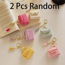 2pcs Mixed Color Mini Handbag Shaped Keychain Pendant, PU Leather Tassel Bag Charm, For Backpack Decoration - Multicolor - View 9