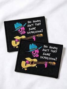 1pc/2pcs/3pcs/5pcs/6pcs/9pcs Punk Skull Cowboy Play Guitar Embroidered Sew/Iron‑On Patch, DIY Clothing Decor Applique Accessory - Multicolor - View 8