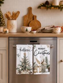2pcs Christmas Tree & Colorful Ball Pattern Kitchen Towels, Soft Polyester Dish Cloths, Suitable For Kitchen Decor, Kitchen Cleaning, Holiday Party Decoration, Kitchen & Bathroom Supplies Home Essentials, Home Decor, Housewarming Gift - Multicolor - View 4