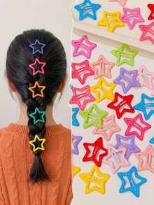 100Pcs Random Multi-Color Metallic Star Snap Hair Clip - Women Y2K Non-Slip Barrette For Party & Daily Streetwear Fashion Outfits - Multicolor - View 2