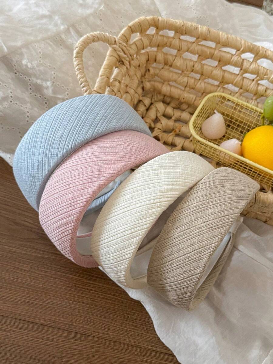 4pcs/1pc Women's Ribbed Knit Wide Headband, Versatile Daily Hair Hoop, High-Quality Hair Band, Solid Color High-Crown Headband, Fashionable Hair Accessory Suitable For Daily Wear, Going Out, Washing Face, Makeup, Matching Clothes, Hair Accessory - Multicolor - View 1