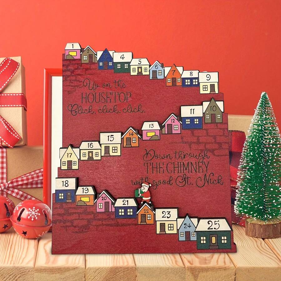 1pc Santa Claus Castle Countdown Calendar Christmas Gift Wooden Decoration - Christmas - View 1