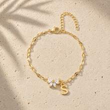 Initial Charm Butterfly Cubic Zirconia Gold Plated Letter Bracelets For Women Men - Yellow Gold - View 20