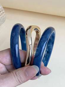 3件組時尚復古粗款多色不對稱壓克力手鐲套組，適合女性日常配戴，送給朋友與家人的禮物 - 彩色 - 查看 3