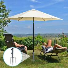 Heavy-Duty Garden Umbrella Anchor, With 4 Spikes| Portable Metal Stand With Adjustable Base, Suitable For Umbrellas, Flags, Fishing Rods, And Tent Poles| The Perfect Gift For Beach Lovers And Fishermen, Electroplated Galvanized Cast Iron Frame - Silver - View 2