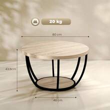 Round Coffee Table For Living Room With Storage Shelf And Metal Frame 80x80x43.8 Cm Oak - Nature - View 5
