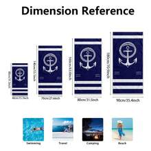 1pc Blue & Navy Blue Anchor Pattern Beach Towel, Nautical Style Polyester Rectangular Large Bath Towel, Suitable For Women's Vacation And Poolside Use - Multicolor - View 3