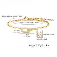 1pc New Fashion Initial Double Oval Pendant Golden Stainless Steel Lip Chain Bracelet For Women - Yellow Gold - View 2