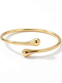 1pc Sculptural Gold Open Teardrop Eye-Catching Wrap Bracelet, High Polished Shiny Finish, Adjustable Stackable, Christmas Halloween Party Holiday Gift - Gold - View 6