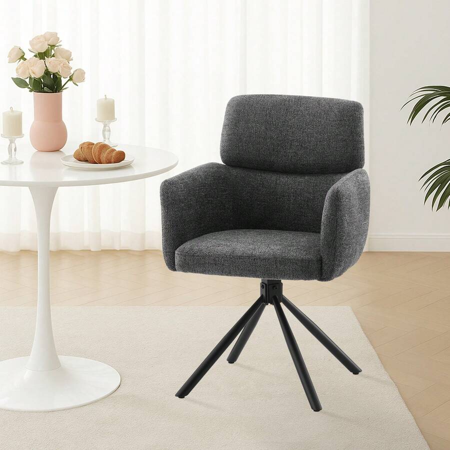 CLIPOP Drehbarer Esszimmer Stuhl mit Armlehnen, Schreibtischstuhl 360° Drehbar, Chenille Bürostuhl, Drehstuhl für Büro/Schlafzimmer/Wohnzimmer - Grau - Übersicht 1