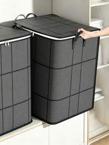 1/3pcs Large Capacity Foldable Storage Bags With Reinforced Handles And Zipper Design, Multiple Sizes Available, Suitable For Storing Blankets And Bedding, Space-Saving Closet Storage, Ideal For Bedroom And Home Use - Black - View 1