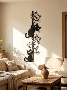 Metal Iron Art Climbing Cat Wall Decor Funny Cat Pole Metal Sign Pet Lover Gift - Black - View 3