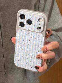 1pc New Ins Style Light Blue & Pale Pink Vertical Stripes With Scattered Macaron Colorful Small Stars Pattern Phone Case, Large Window Metallic Paint Premium Texture Faux Leather PU Leather Anti-Drop Protective Cover Compatible With IPhone 17/17Pro/17ProMax/16/16Pro/16ProMax/16Plus/15/15Plus/15Pro/15ProMax/14/14Pro/14ProMax/13/13Pro/13ProMax/12/12Pro/12ProMax/11/11ProMax/XR/XS/XSMAX, Shockproof Anti-Collision Soft Shell - Multicolor - View 3