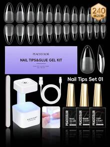 peacecolor Clear Almond Nail Tips Kit, Nail Tips & Nail Glue Gel Set With Mini Portable UV LED Nail Lamp, Base Coat & Top Coat, DIY Nail Extension Manicure For Home Use - Multicolor - View 12