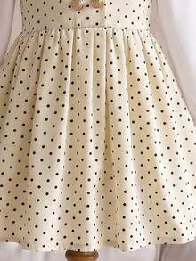 Girls' Fashion Lapel Half-Open Front Double-Breasted Long Sleeve Cuffed Pleated Dress - Apricot - View 5