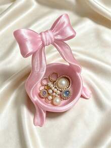 1pc Bowknot Decor Jewelry Tray, Girly Style Storage Box, Ring Holder/Jewelry Tray, Can Store Rings, Keys And Small Accessories, Earrings, Rings, Keys And Small Accessories Organizer Tray, Cute Decorative Storage Dish, Vanity Decor Accessory, Home Decor Bathroom Supplies - Multicolor - View 5