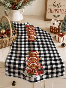 2pcs Christmas Black Plaid 3 Highland Cows Wearing Santa Hats Pattern Kitchen Towels, Soft Polyester Material Dish Cloths, Suitable For Kitchen Decor, Kitchen Cleaning, Holiday Party Decoration, Kitchen Bathroom Supplies Home Essentials, Home Decor, Housewarming Gift - Multicolor - View 3