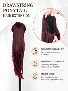 26 Inch Long Layered Drawstring Ponytail Hair Extensions For Women, Straight Clip-In Hairpiece, Thick Ponytail, Easy Wear Hair Extension For Christmas, Halloween, Parties & Special Occasions - Multicolor - View 8