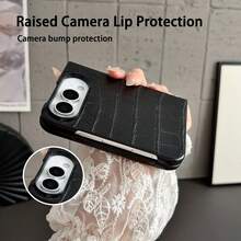 Elegant Business‑Style Crocodile Texture PU Leather Phone Case Compatible With IPhone Duo Ultra Fold, Full‑Edge Shockproof Protective Cover, Raised Camera Lip Protection, Comfortable Non‑Slip Grip Anti‑Scratch Foldable Phone Shel - Black - View 3