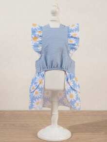 LUCKIE PAW 1pc Bow & Daisy Print Colorblock Cute Princess Style Mesh Dress For Chihuahua Small Dogs, Physical Flea Protection, Reduces Shedding, Heat-Insulating & Breathable, Suitable For Small & Large Dogs And Cats, Indoor & Outdoor - Blue - View 4