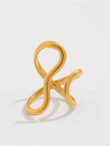 1Pc Fashion Asymmetrical Wavy Adjustable Opening Ring, Irregular Wave Opening, Hollowed-Out Curved Design, Suitable For Women'S Daily Wear - Gold - View 2