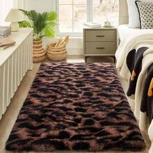 1pc,Leopard Print Soft Area Rugs For Bedroom,Non-Slip Fuzzy Shag Plush Soft Shaggy Bedside Rug,Tie-Dyed Living Room Carpet For Girls Teen Dorm Home Decor,Bedroom Living Room Rug,Floor Covering,And More With Anti-Slip Backing And Easy Maintenance - Coffee Brown - View 9