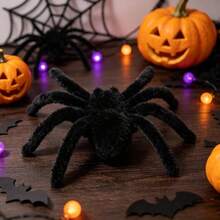 10PCS Halloween Flocked Spider Scary Realistic Fuzzy Fake Spider Haunted House Props Bar Decoration, Halloween Party Decoration Supplies - Flocked Spider - View 3