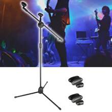 Microphone Stand With 2 Mic Clips, Boom Arm Tripod Base, Height Adjustable 360 Degree Rotating For Live Streaming Singing Recording - Black - View 2