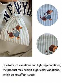 Cute Dachshund Printed Multi-Color Vertical Stripe Drawstring Coin Purse, Mini Travel Makeup Storage Bag, Jewelry Storage Bag, Coin Purse, Lightweight And Portable Drawstring Small Bag, Suitable For Daily Use, Vacation Travel, Gift Bags - Multicolor - View 10