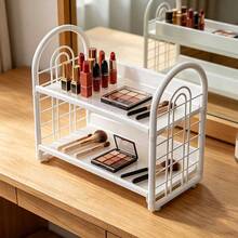 1pc Double Layer Minimalist Desktop Storage Rack Plastic Material Bedroom Cosmetics Organizer Compact Dorm Desk Shelf Multi-Purpose Storage Solution Home Office Decor Bedside Table Organizer Small Space Organization - Multicolor - View 5