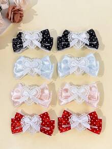 2pcs/Set Women's Sweet Lolita Style Polka Dot Bow Hair Clips With Heart Lace Decor, Atmospheric Hair Accessories For Cosplay And Date - Multicolor - View 10