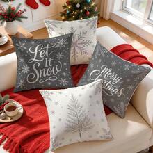 4pcs/1pc Christmas Snowflake Pattern Pillow Covers, Single-Sided Printed Pillow Covers, Suitable For Living Room, Bedroom, Home Decor, All-Season Pillow Covers - Multicolor - View 6