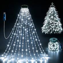 400/220 LED Christmas Indoor String Lights | Fairy Waterfall Tree Lights, USB Powered, 8 Modes, Suitable For Indoor Living Rooms, Terraces, Homes, Christmas Tree Decorations, Halloween Decorations, Autumn Home Decorations, Christmas Home Decorations - Christmas Waterfall Lights - View 2
