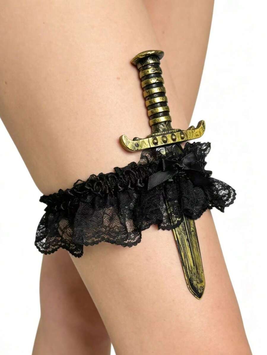 Lace Bow Decor Halloween Leg Strap Sword Leg Accessory Cosplay Jewelry - A - View 1