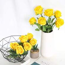 40pcs Yellow 20-Inch Artificial Rose Flowers, High-End Fake Roses, Suitable For Home Decor, Room Decor, Dining Table Decor, Wedding Decor, Bridal Bouquet, Wrist Corsage, Flower Arrangement. Suitable For Home, Restaurant, Bedroom, Vase Decoration. - Yellow - View 4