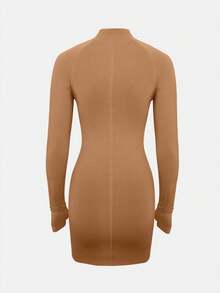 XLLAIS Women's Sexy Fitted Zipper Elastic Mini Skirt, Vacation Party Nightgown - Brown - View 7