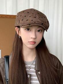 1件 2026新款復古鉚釘女款報童帽，春夏休閒百搭顯臉小貝雷帽，甜酷辣妹風 - A - 查看 5