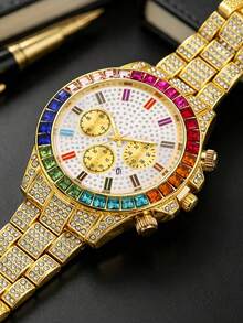 Men's Hip-Hop Watch, Gift For Father, Couple Watch With Calendar - Multicolor - View 7